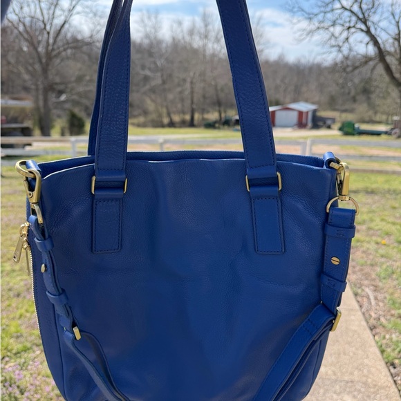 Fossil Royal Blue Leather Shoulder Tote with Detachable Strap - Picture 2 of 4
